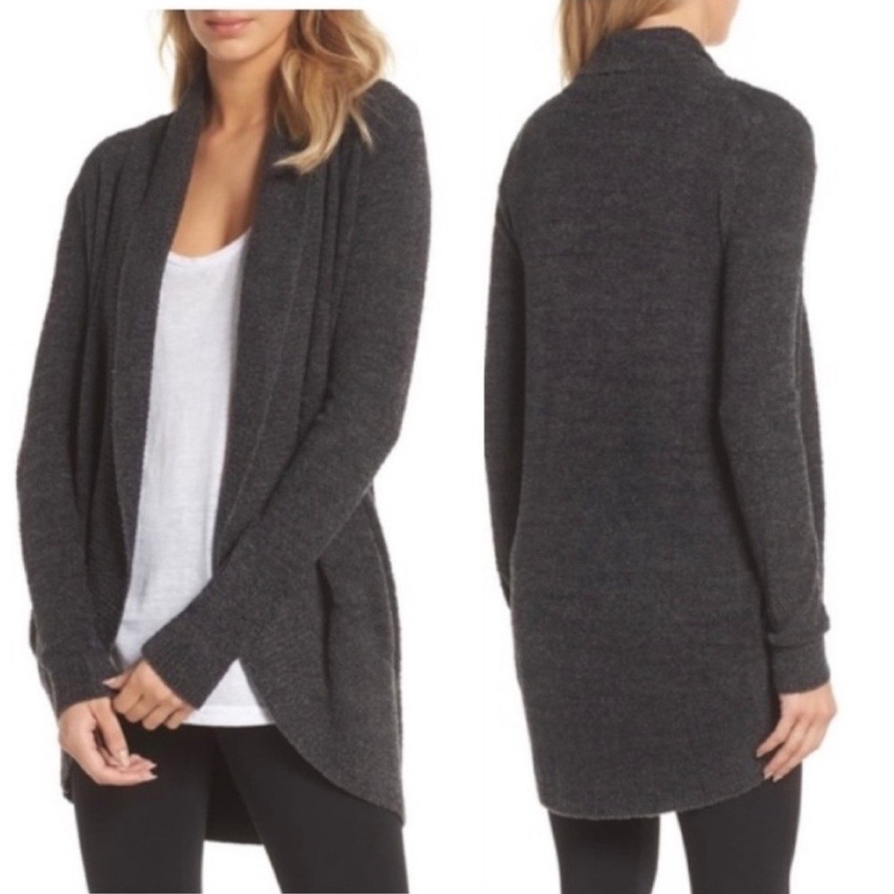 Barefoot Dreams Cardigan Women M Carbon Gray CozyChic Lite Shawl Circle Wrap